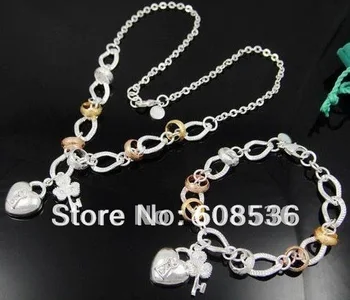 

fashion jewelry, Hot S925 sterling Silver color Jewelry Setsr Necklace & bracelet, jewelry,HOT SAL S154