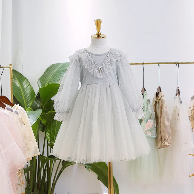 

2019 new spring dress girl clothing ruffles collar kids princess dress lace birthday girls party dresses for 2~6 age baby dress