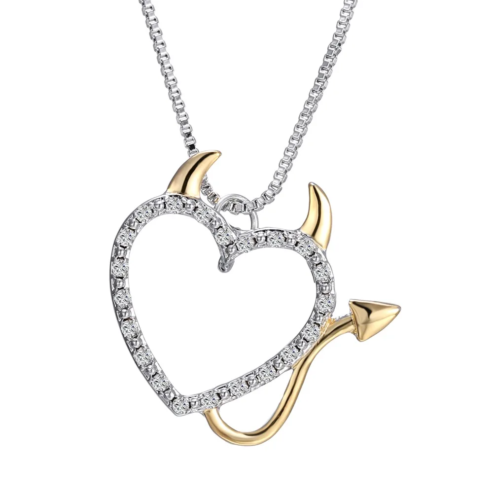 

Charms Gold and Silver Plated Love Heart Accent Devil Heart Pendant Necklace Jewelry For Women Summer Decoration with Box Chains