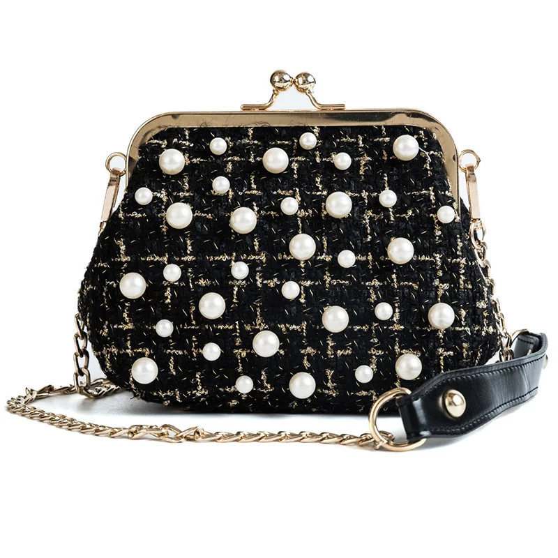 Designer Bags Pearl Handbags Women Famous Brand Wool Luxury Clip