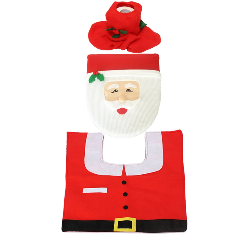 Cubierta de asiento de tocador de Santa Claus mu/ñeco de nieve Home y alfombra para ba/ño Set de adornos de Navidad de 3