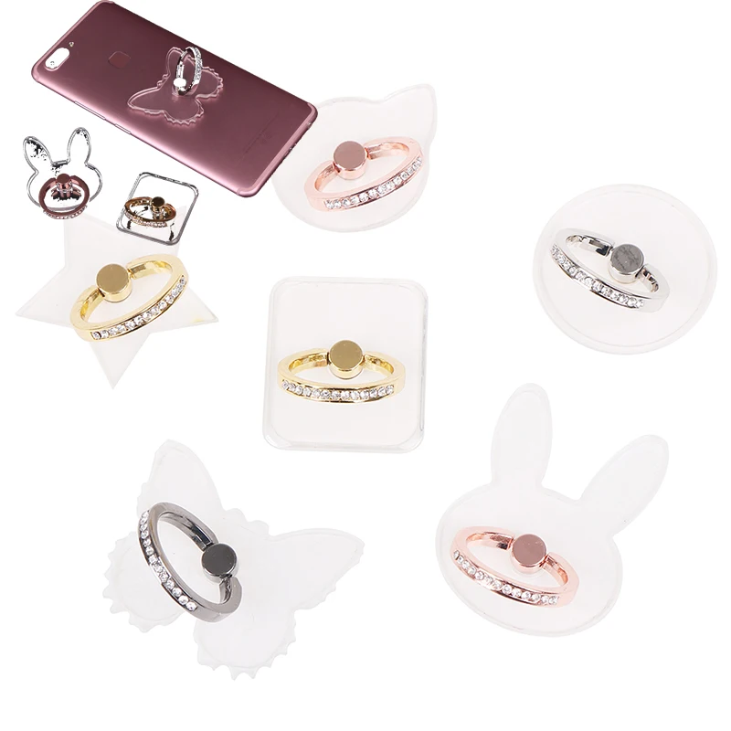 

360 Degree Metal Finger ring For Mobile Phone Smartphone Stand Holder clear Bracket transparent butterfly Ring Phone Holder