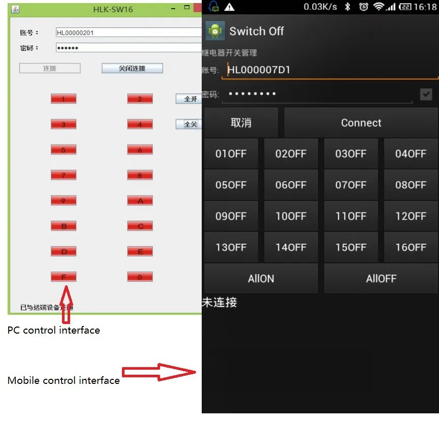 Pc and mobile control interface