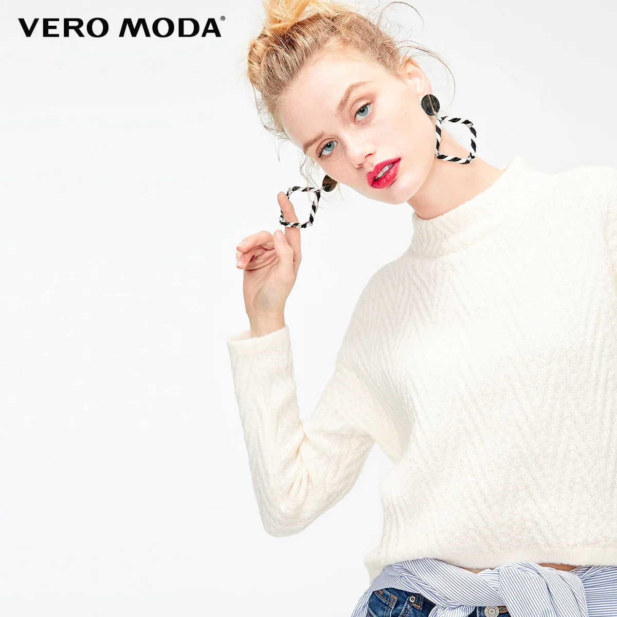 Vero Moda новые женские свитер женский ребристые круглый вырез водолазка нерегулярные подол чистый трикотаж | 318413614 - Цвет: Eggnog