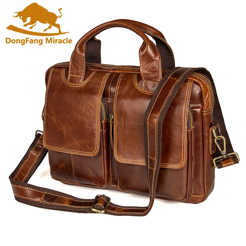 

Brand Men Cowhide Genuine Leather Briefcase Handmade Vintage Messenger Shoulder Bag 9.7 inch Laptop Crossobody Bag