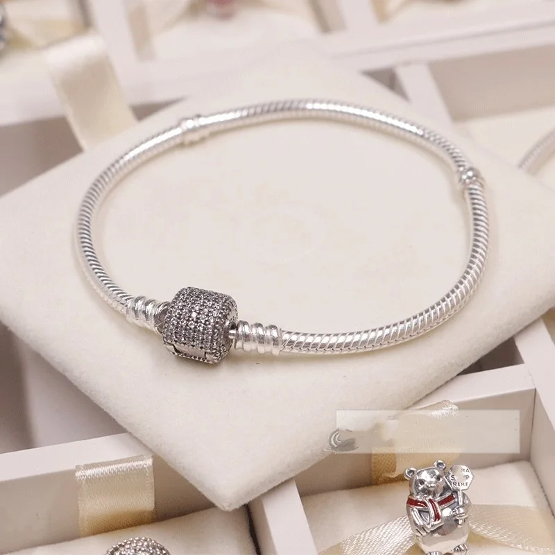 

Fits Jewelry Glamour DIY Ladies Party Gift Basic Snake Bone Bracelet Inlaid Zircon Sterling Silver 925