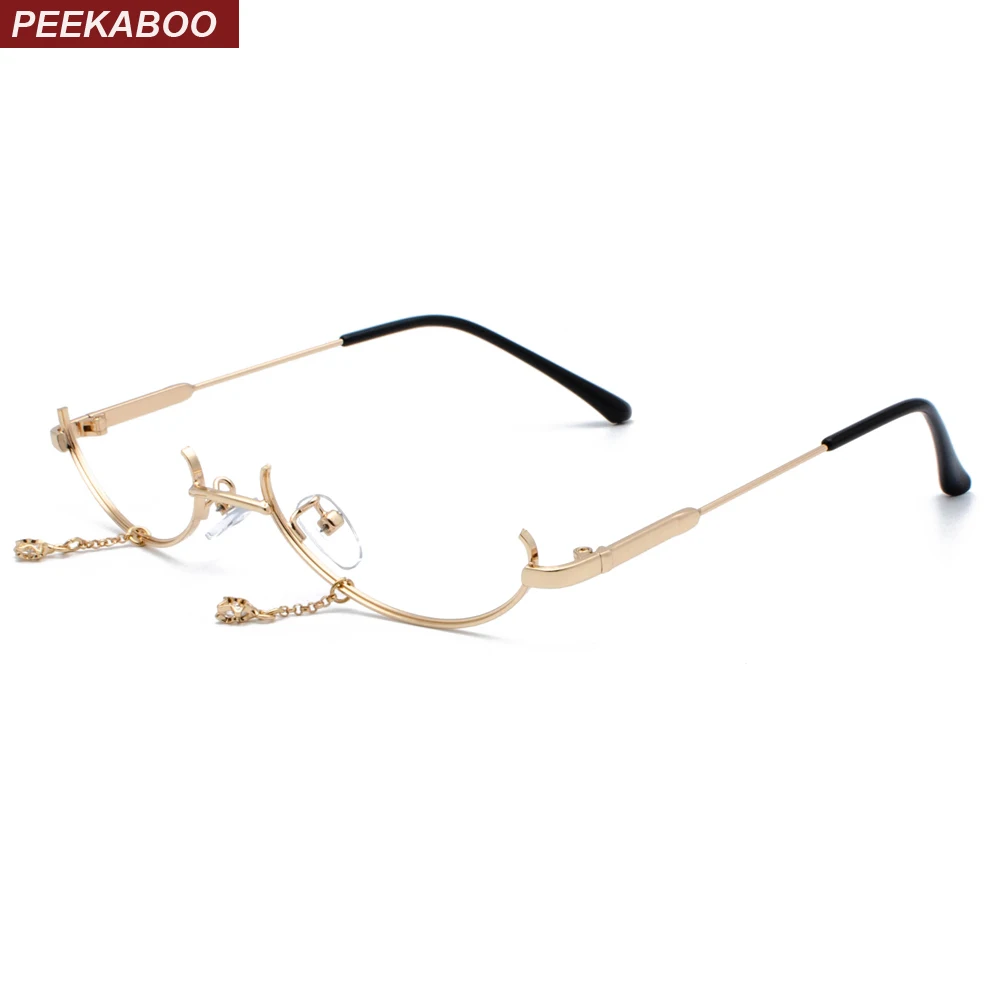 Peekaboo для мужчин Рамки Винтаж Овальный очки без объектива цепи украшения 2019 золото половина оправа для очков женщин металл унисекс