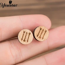 Pendientes Yiustar de flecha redonda de madera de 12 cm, pendiente para muchachas, accesorios Vintage elegantes para mujeres, niños, pendiente retro con impresión láser