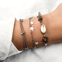 Tocona пляжная звезда серебряного цвета оболочки слоистый браслет набор для женщин металлические цепочки Подвески Браслет ножные браслеты вечерние ювелирные изделия 6968