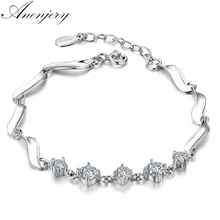 Anenjery Простой Модный 925 пробы серебряный браслет в форме сердца с четырьмя когтями из циркона для женщин подарок на день Святого Валентина pulseira S-B155