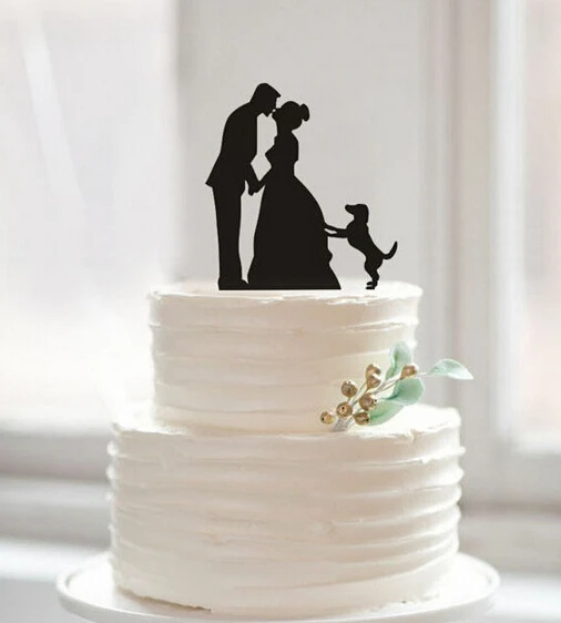 

FREE SHIPPING Bride and Groom Cake Topper Acrylic Silhouette Wedding Cake Topper Wedding Cake Topper Cake Decor with Pet Dog