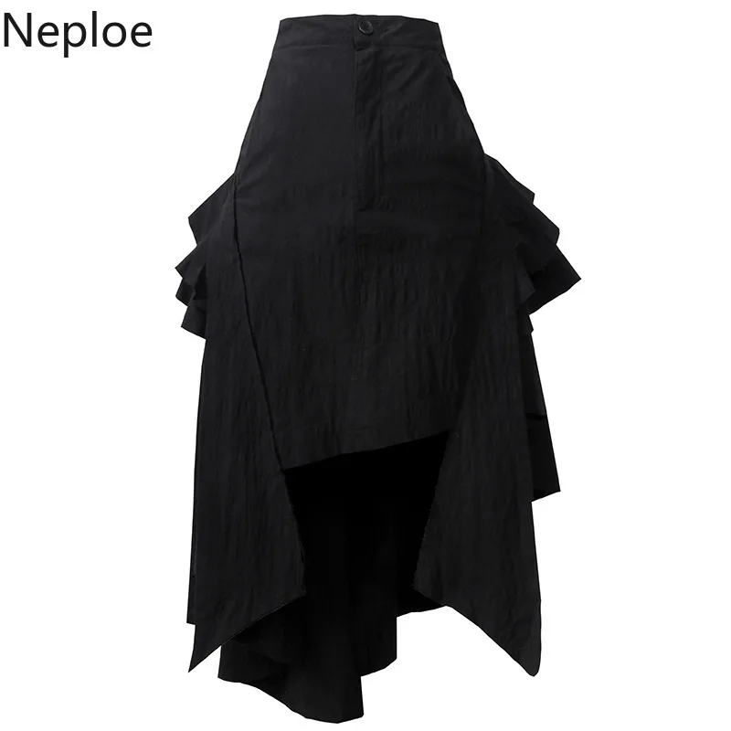 

Neploe Black Irregular Length Women Skirt Summer 2019 New Arrival Button Fly Skirt Fashion High Waist Female Jupe 44559