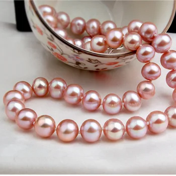 

NEW Beautiful classic south sea 9-10mm pink Akoya pearl necklace 18"yellow CLASP
