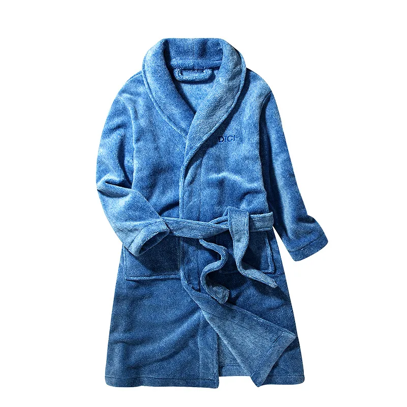 Детский фланелевый банный халат для мальчиков и девочек; пляжный банный халат; одежда для сна; зимние банные халаты; бархатные теплые пижамы для детей 14 лет - Цвет: Синий