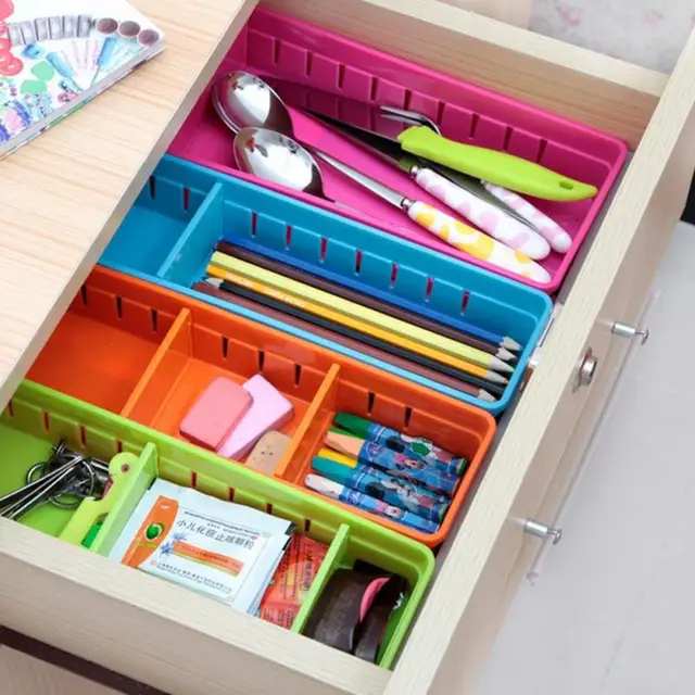 Best Price 1PCS Adjustable Kitchen Drawer Organizer Cutlery Divider Case Separate Compartments Storage Box Beauty Makeup Case Cabinet Box