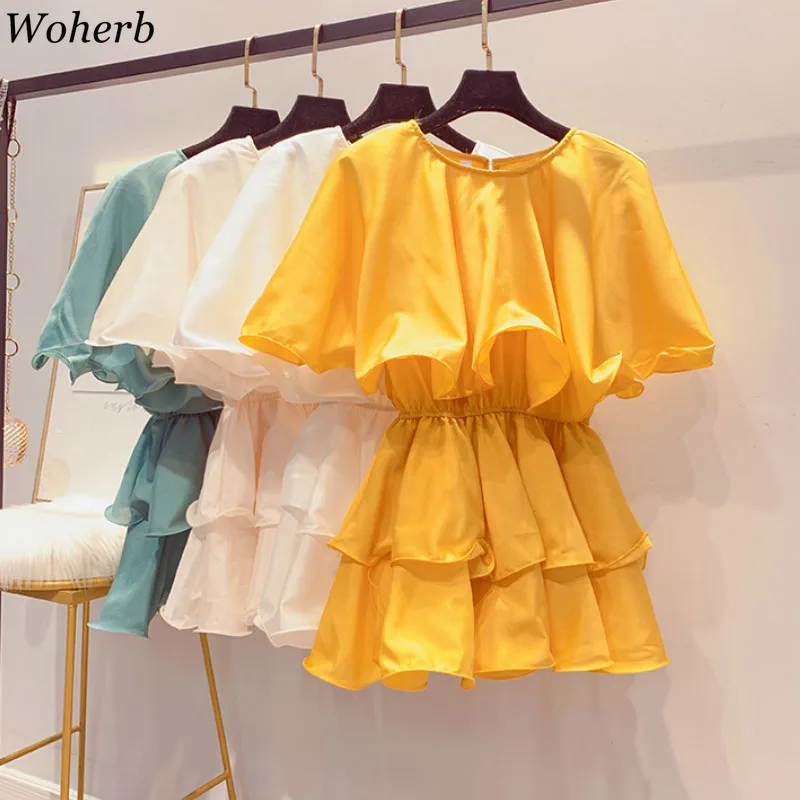 

Woherb Summer Elegant Chiffon Blouse Womens Tops 2019 Korean Sweet Ruffle Shirt Slim Waist Ladies Casual Blusas Solid Color