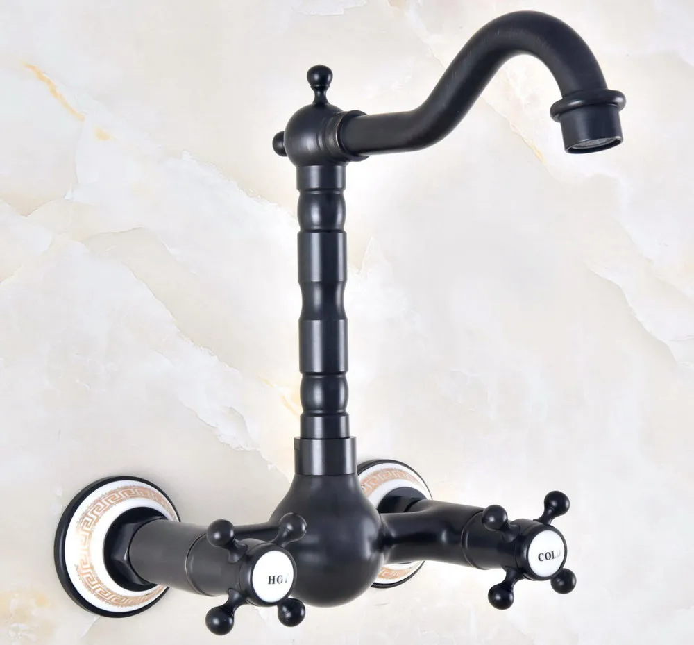 Black Oil Rubbed Antique Brass Double Cross Handles Swivel Spout Kitchen Bathroom Tub Sink Faucet Mixer Water Taps anf468
