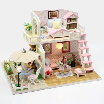 

Hand-assembled mini-villa model wooden DIY cabin creative gift DIY loft