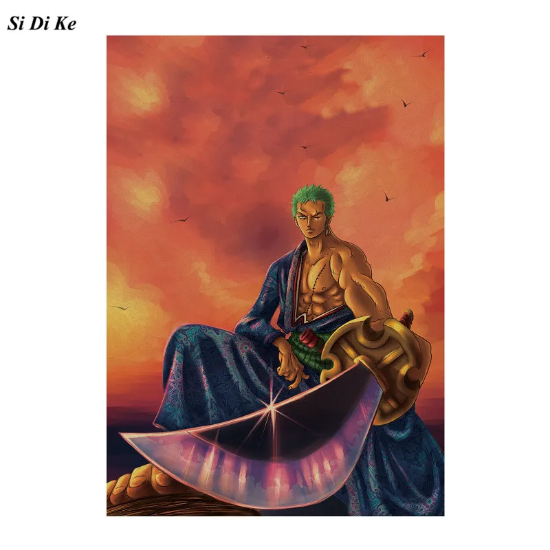 

Cartoon Anime One Piece Roronoa Zoro Poster Kraft Paper Bar Cafe Decor Wall Sticker 51.5x36cm