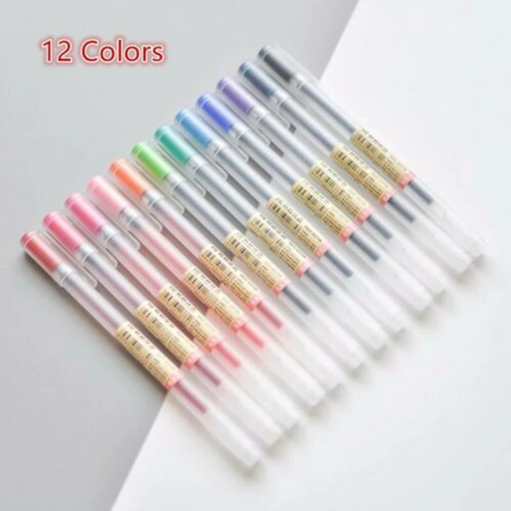 

12pcs/set Brief Style Ballpoint Gel Ink Pen 0.35mm MUJI Black Blue Red School Pens Supplies