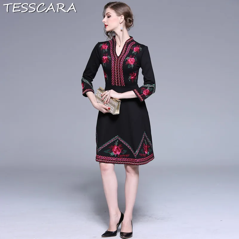 Женское винтажное офисное платье TESSCARA элегантное с вышивкой вечерние
