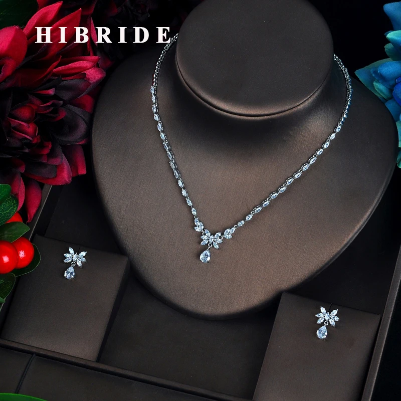 

HIBRIDE New Arrival Dubai Jewelry Set AAA Cubic Zircon Necklace Earring Set Elagant Pendientes Mujer Moda Wholesale N-605