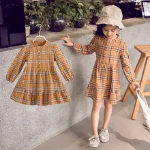 Лидер продаж года, Осеннее Хлопковое платье с длинными рукавами для девочек, одежда для детей 9 лет, платья в клетку для девочек возрастом от 13 до 4 лет