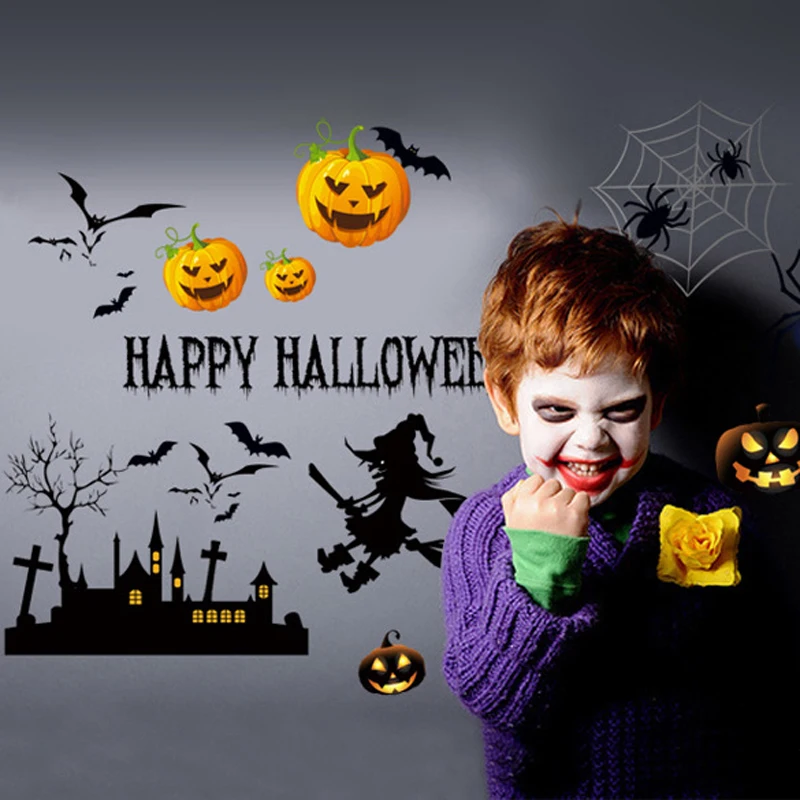

3D 50*70cm creative DIY wall stickers Halloween party pumpkin spider poster home decor glass Mural wallpaper Decals for kids BZ