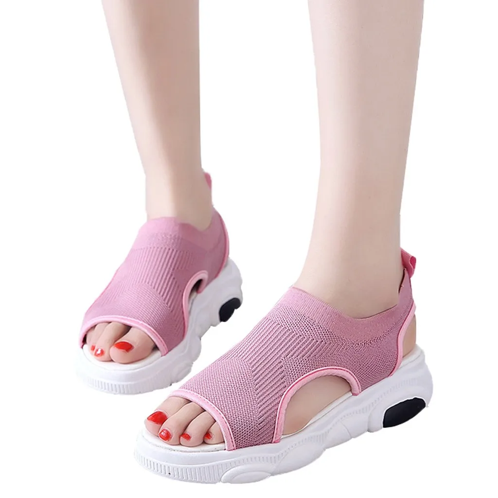 

SAGACE Women's mesh sandals summer fish mouth muffin mesh cloth sandals thick bottom velcro solid color open toe shoes 2019