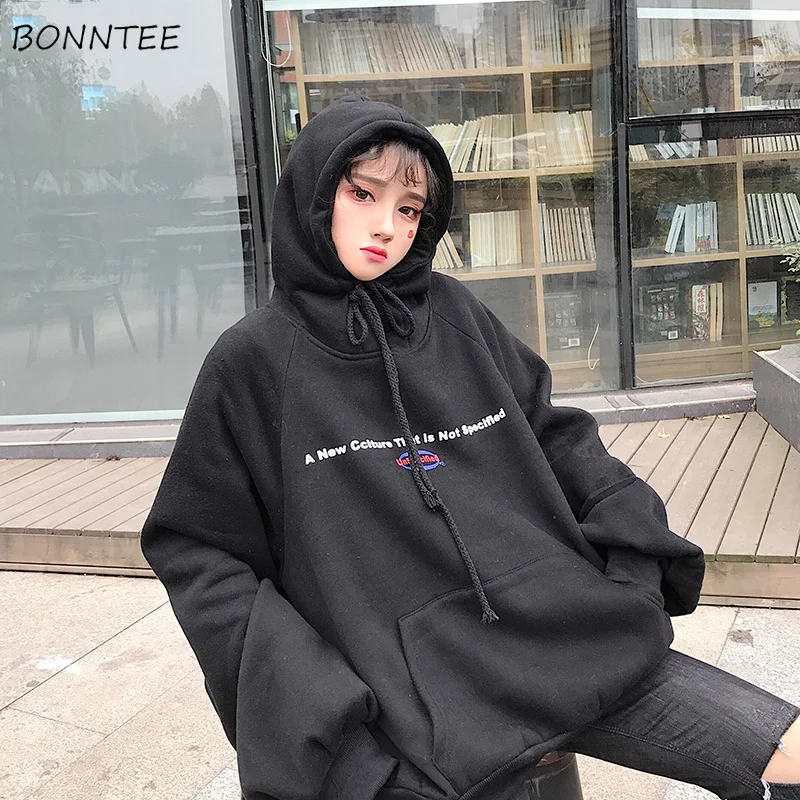 

Hoodies Women Harajuku Loose Thicker Lovely BF Letter Hooded Korean Style Womens Trendy Students Sweatshirts All-match Daily