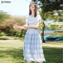 JUNMA Милая юбка нежная женская эластичная талия одноцветная многоярусная длинная сетка летняя юбка для торта
