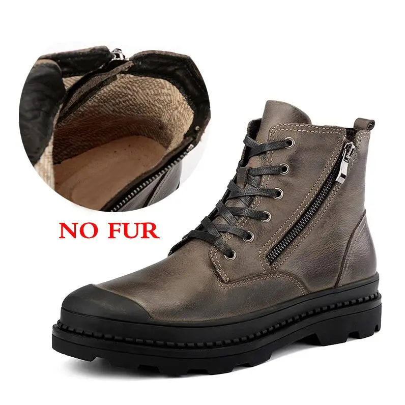 Мужские ботинки в винтажном стиле; натуральная кожа; сезон осень-зима; Водонепроницаемая Обувь для работы и безопасности; мужские Качественные ботильоны - Цвет: brown no fur