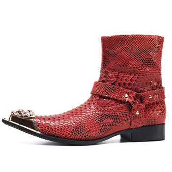 

High End Luxury rivets toe red Serpentine cowhide Jodhpurs Boots real picture handmade customized shoes