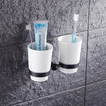 Античный медный одинарный/двойной держатель для стаканчиков черный, полка для стаканчиков в краску для ванной комнаты, латунный настенный держатель для стаканов