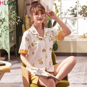 

Summer Young Girl Short Sleeve Cotton Simple Fresh Lemon Pajamas Cute Nightshirt Casual Home Service Short Sleepwear