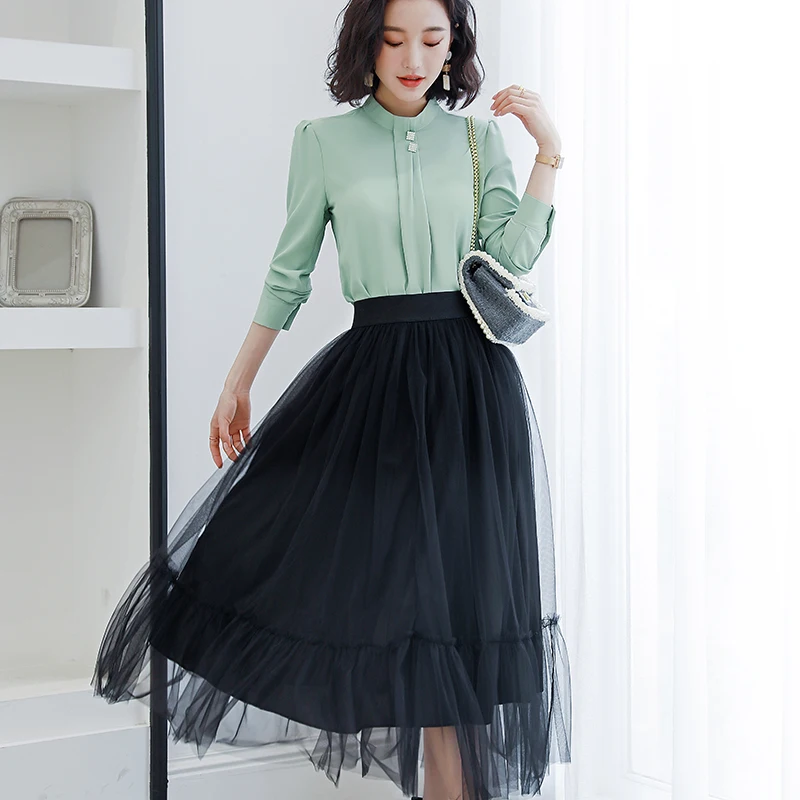 Goedkoop Lenshin Zacht En Comfortabel Shirt Lange Mouw Hoogwaardige Blouse Met Diamond Office Lady Losse Stijl Groene Top Voor Vrouwen