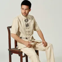 Стиль Китайский Для мужчин летний Рубашка для отдыха высокое Качественный хлопок лен Кунг фу Тай Чи Рубашки большие размеры M L XL XXL XXXL M061303