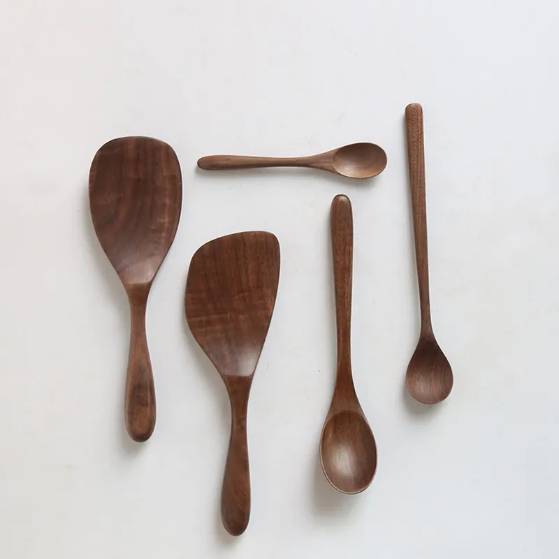 

2019 New Natural Wood Spoon Ladle Long Rice Soup Cooking Spoons Stirring Spoon Children's Solid Wood Dessert Spoon