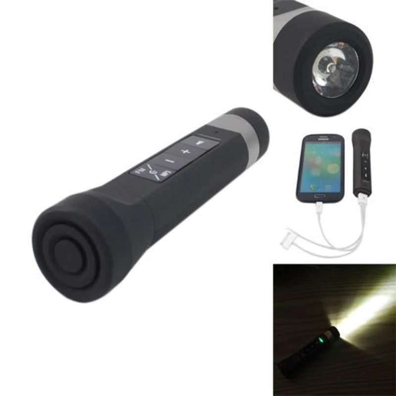 LED Music Flashlight With FM Radio Built-in Speaker Power Bank Portable Charger for Outdoor Riding Climbing Camping Bike Holder