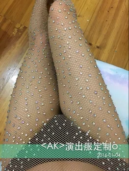 

Dance Costumes Time-limited Hmong Clothes Ancient Chinese Costume sexy Net Socks Skin Color Caramel Dancer Sock With Rhinestone