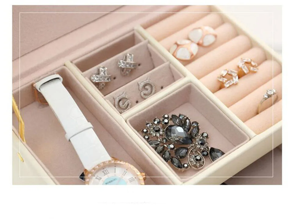 Высокое качество шкатулка из искусственной кожи Органайзер браслеты серьги и кольцо коробка для хранения шкатулка чехол ожерелье часы контейнер коробка