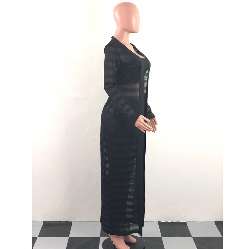 women striped Three piece set Long coat + strapless + trouserst 2018 summer sexy Three pieces of fashio Striped Perspective S-XL Women's Sets