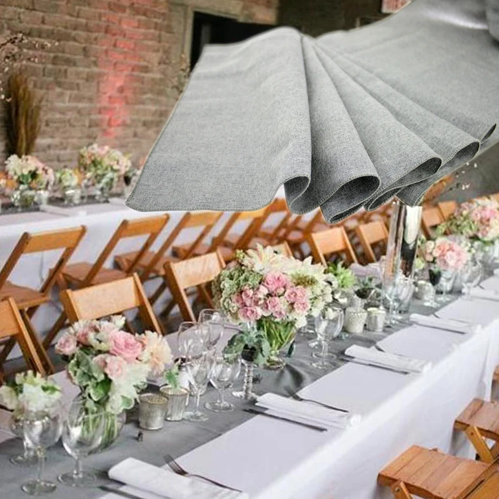 

10pcs Gray Table Burlap Runner Jute Imitated Linen Rustic Decor Hessian Party Wedding Runner stitched edges