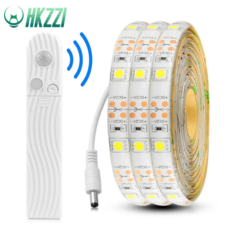 

HKZZI LED Strip Light PIR Motion Sensor Waterproof Night Lamp Tape Battery Powered For Stairs Hallway Closet Wardrobe 1M 2M 3M