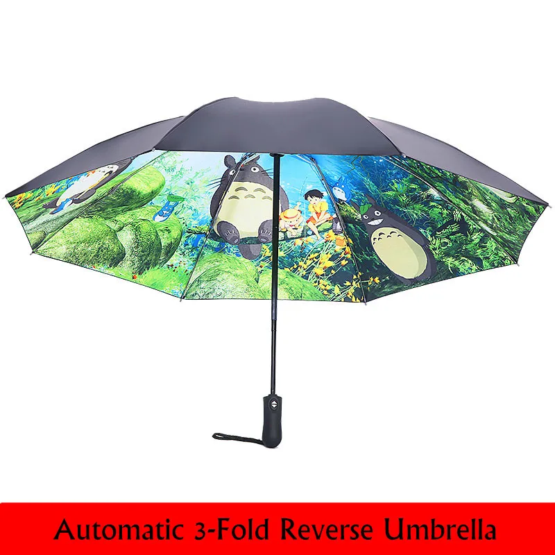Comprar Ghibli Totoro Paraguas inverso automático lluvia sol mujeres Paraguas inverso a prueba de viento para coche Paraguas Totoro Parapluie Mujer