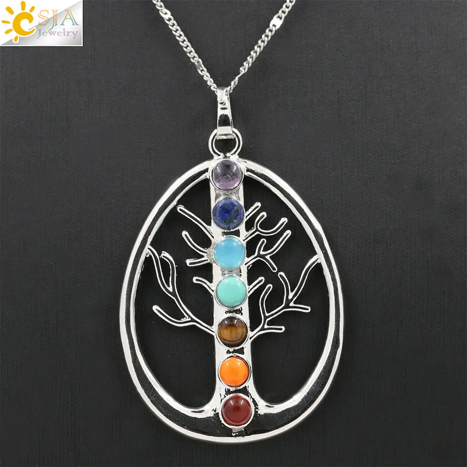 Tree Of Life 7 Chakra Stones Pendant Necklace