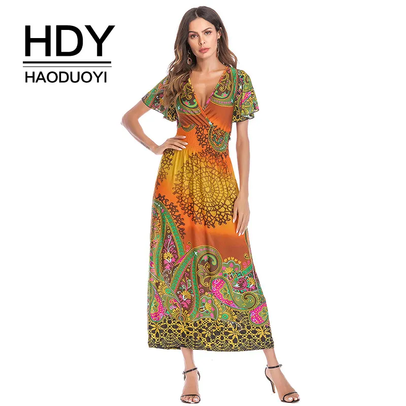 HDY Haoduoyi Boho Длинные платья Женское Платье макси с цветочным узором сексуальное