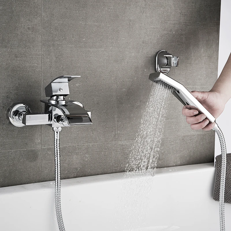 Billige ROVATE Badewanne Dusche Set Wand Montiert Wasserfall Bad Wasserhahn, Bad Kalt und Heiß Mixer Hähne Messing Chrom