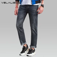 VELALISCIO Oversize Code Super Elastic Jeans Male Slim Pants Black Blue Tide Men Pants Fashion Casual Pants LP154023