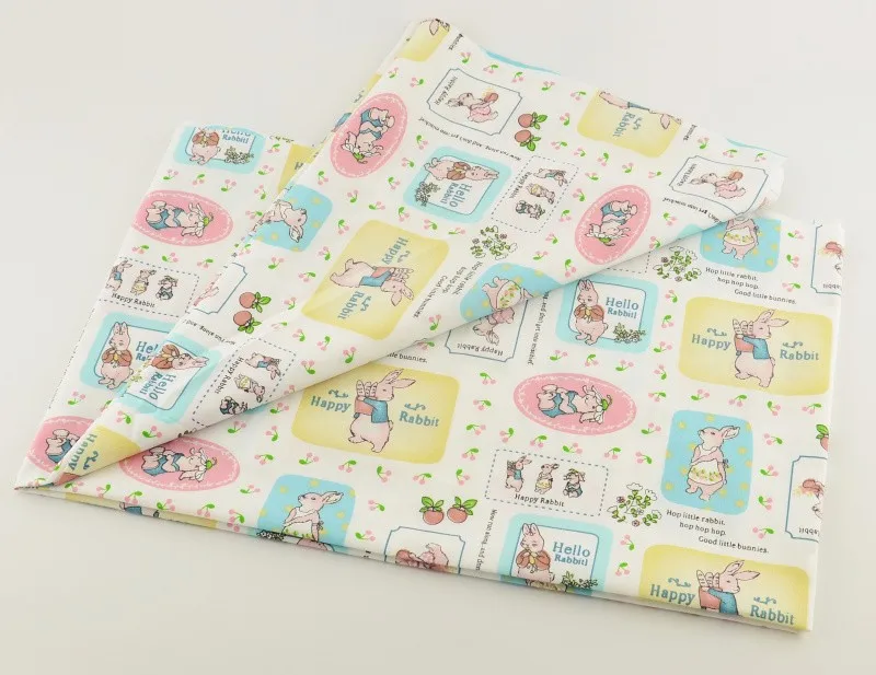 50cmx160cm/piece cartoon happy rabbit designs white cotton fabric home textile patchwork bedding talas quilting sewing tecido